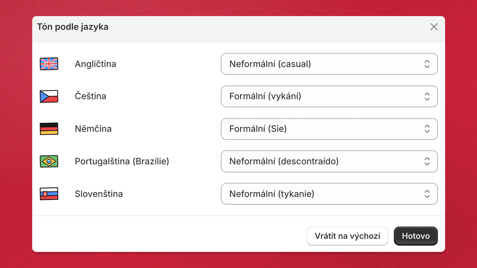 Tón komunikace nově i podle jazyka