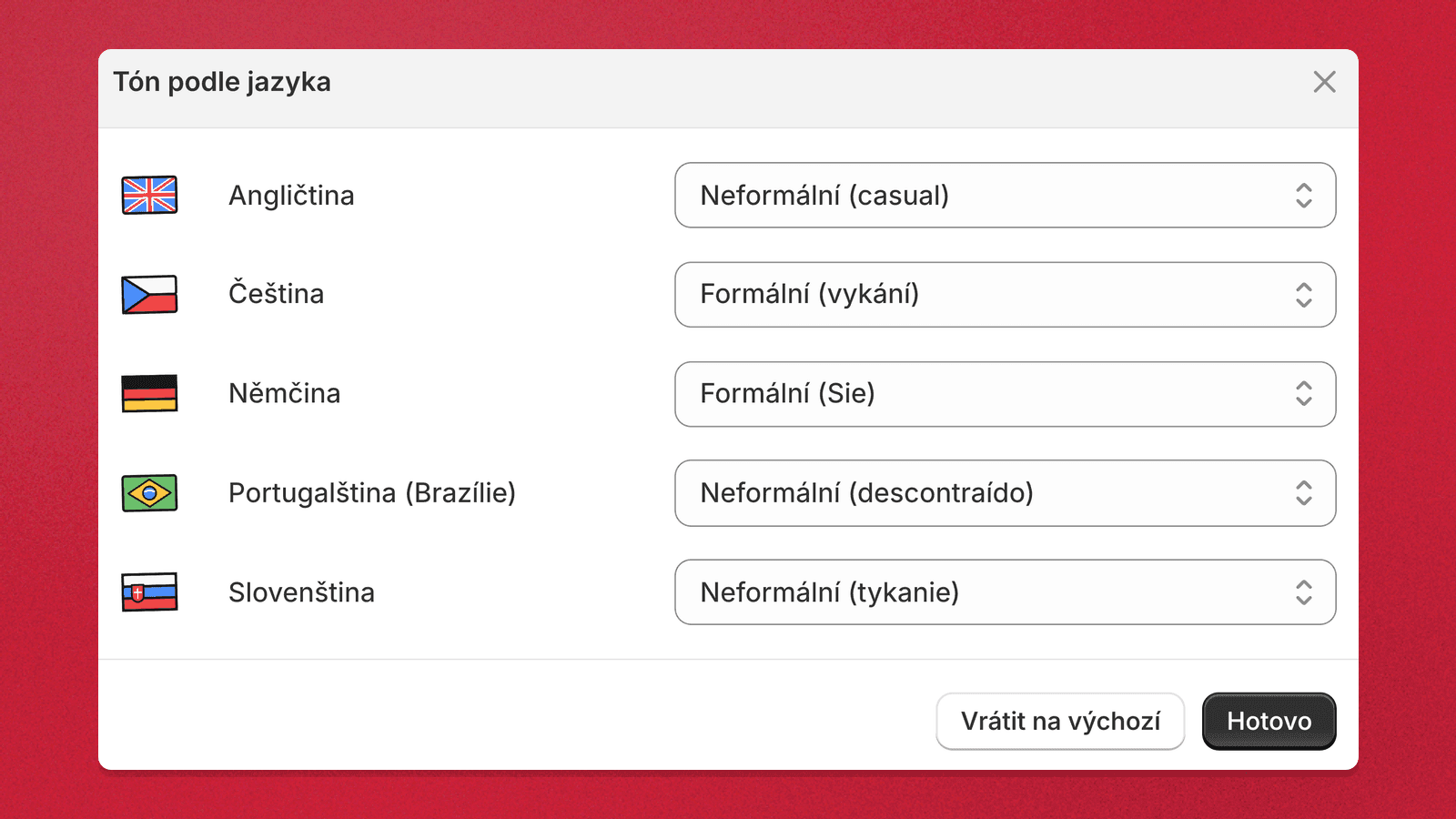 Tón komunikace nově i podle jazyka