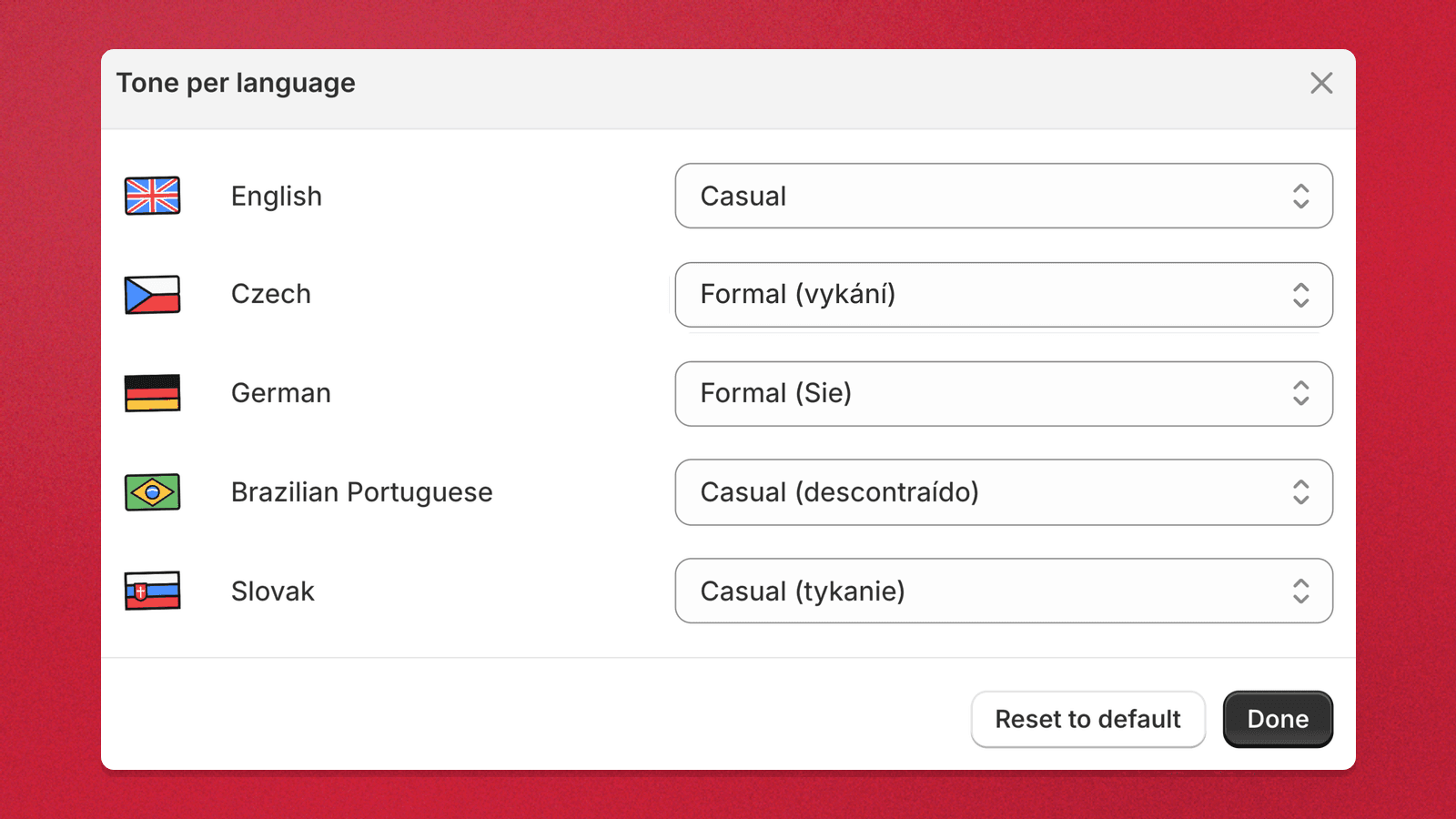 Tone of voice, now per language